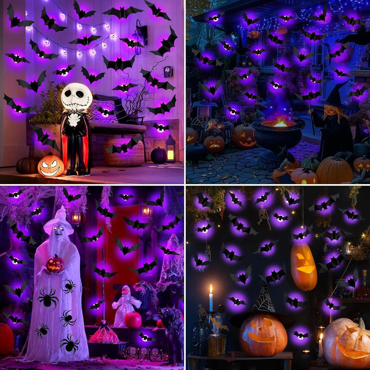 Halloween Bat & Spider Night Light Wall Decor – 3D Glow Stickers