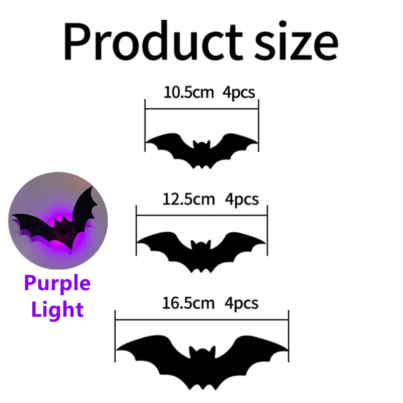 Halloween Bat & Spider Night Light Wall Decor – 3D Glow Stickers